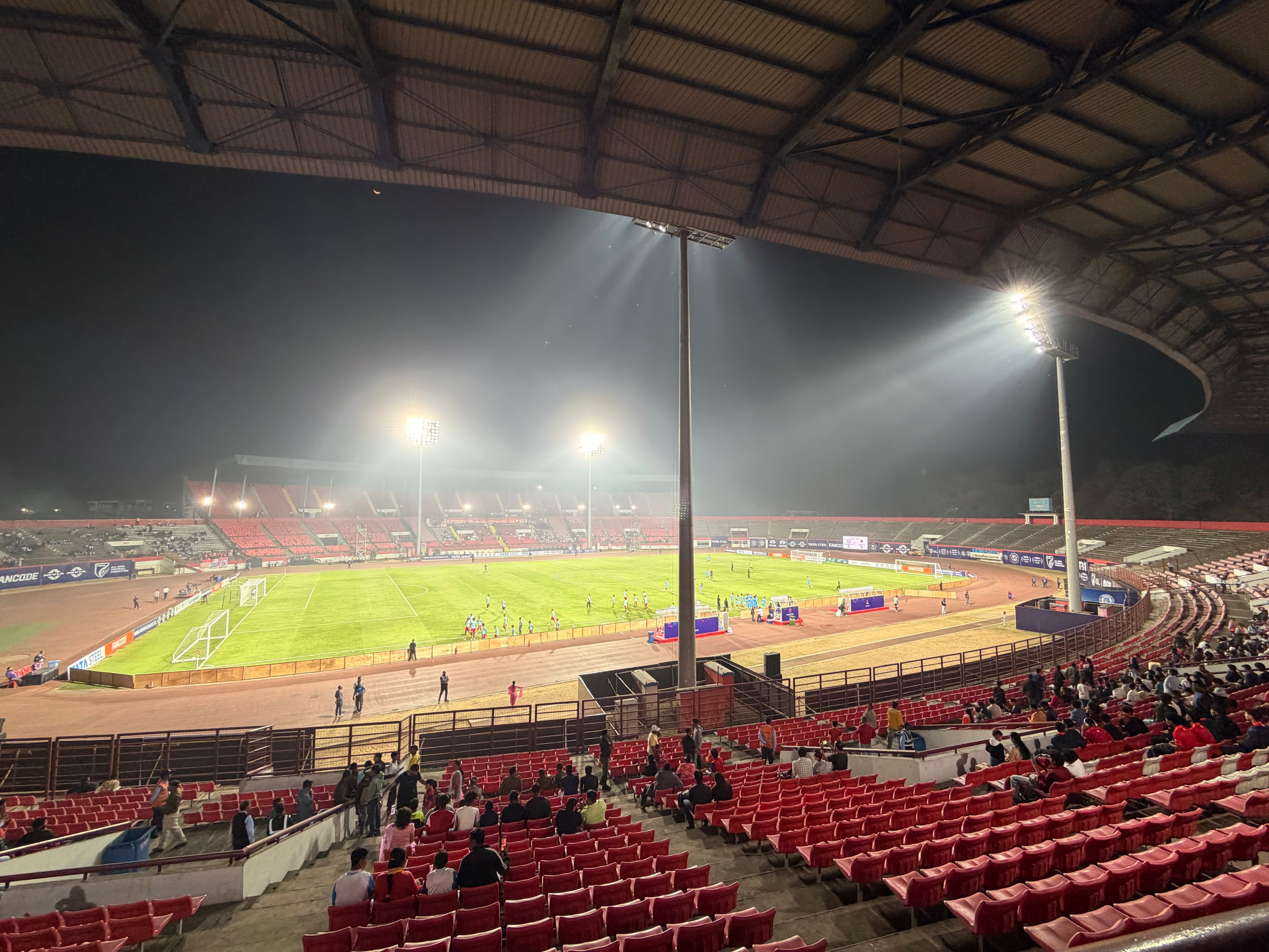 A cricket stadium at night